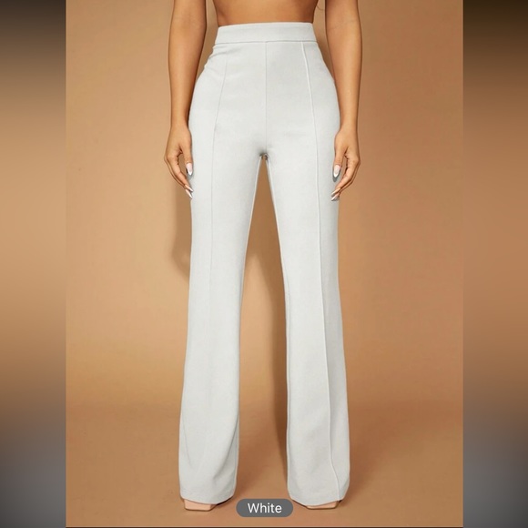 WILA Pants - White high waisted flared leg dress pants front seam